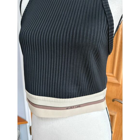 Helmut Lang Women's Rib Crop Tank Black Beige Trim Women’s XL - Picture 3 of 10